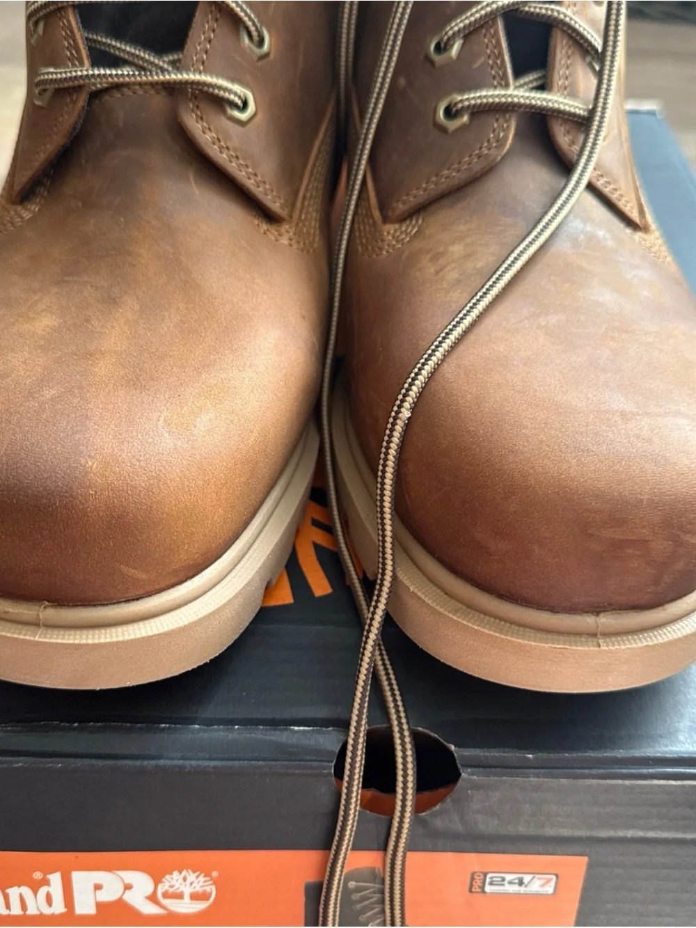 Timberland PRO Brown Leather Lace-Up Work Boots with Black Collar